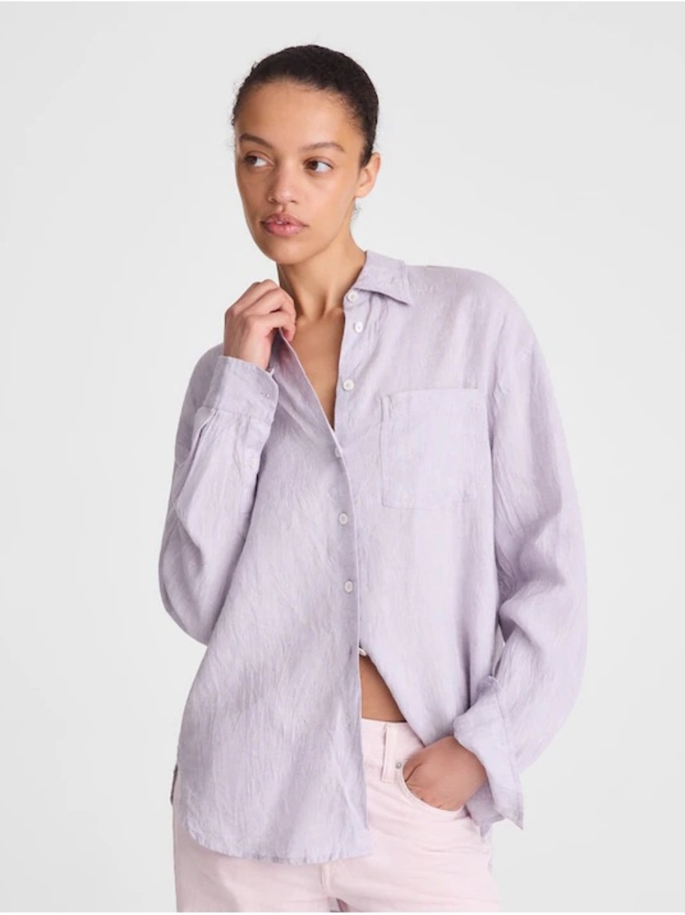 Madewell Linen The Easy Shirt Button-Up Lavender XS NWT